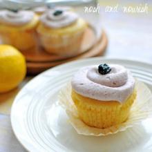 Lemon Cupcakes w/Blueberry Buttercream Frosting