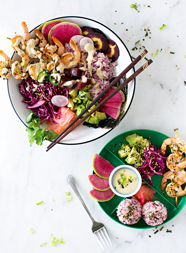 sesame shrimp sushi bowls